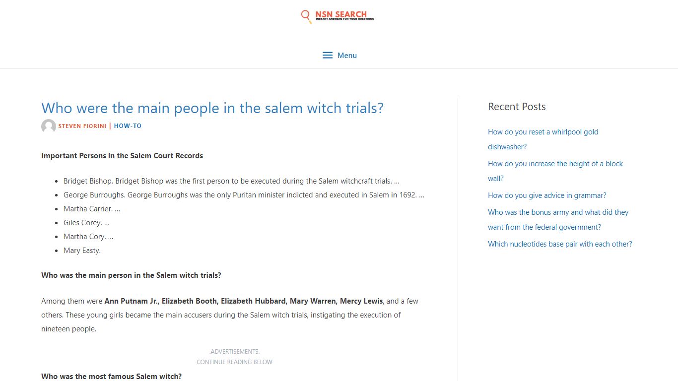 Who were the main people in the salem witch trials?